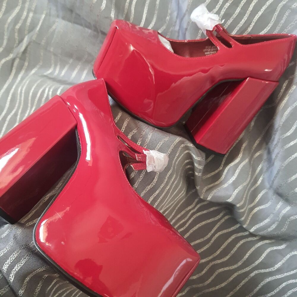 Sugar Thrillz Red Platform Mary Jane Platform Heels Womens 7 Buckle Dolls Kill